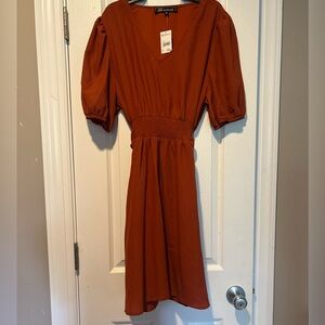 Versona Orange Puff Sleeve V-Neck Sundress